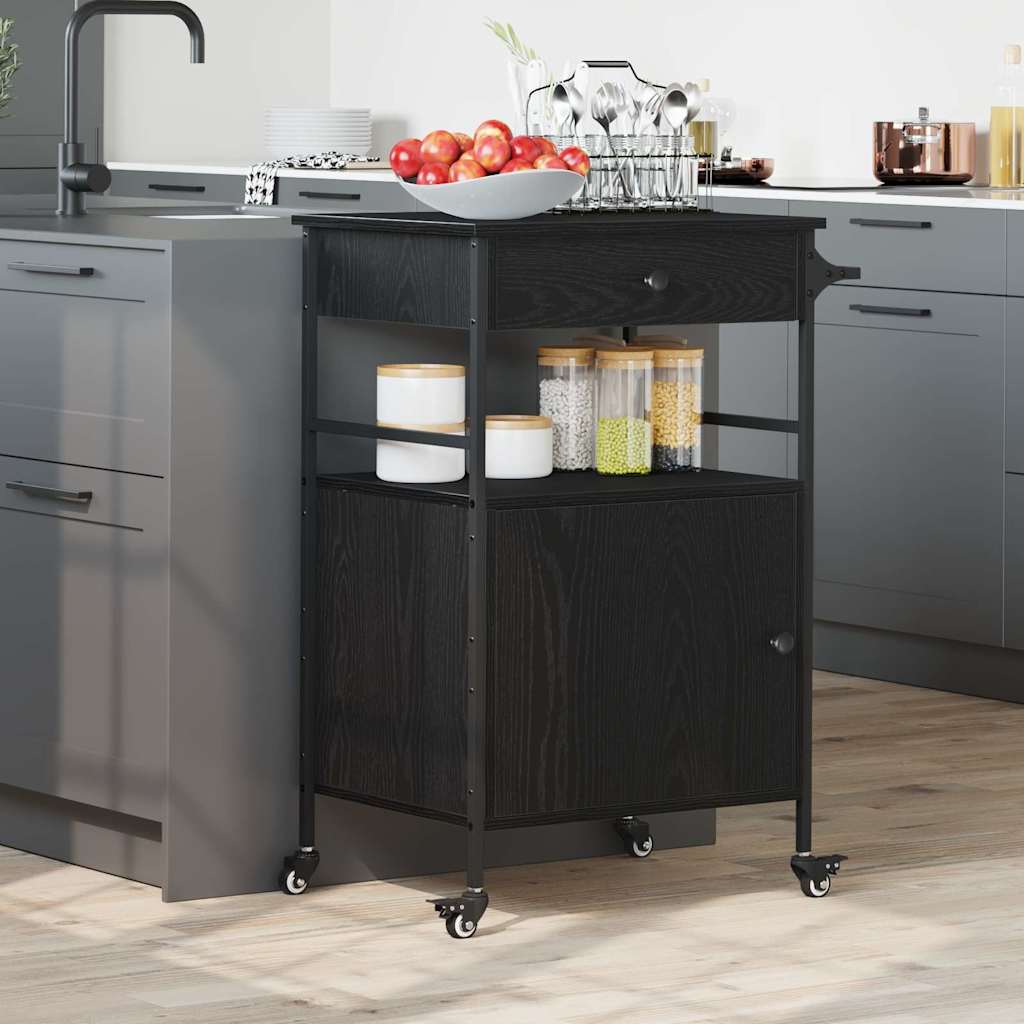 Kjøkkenvogn Svart Eik 56 X 43 X 89.5 Cm Konstruert Tre