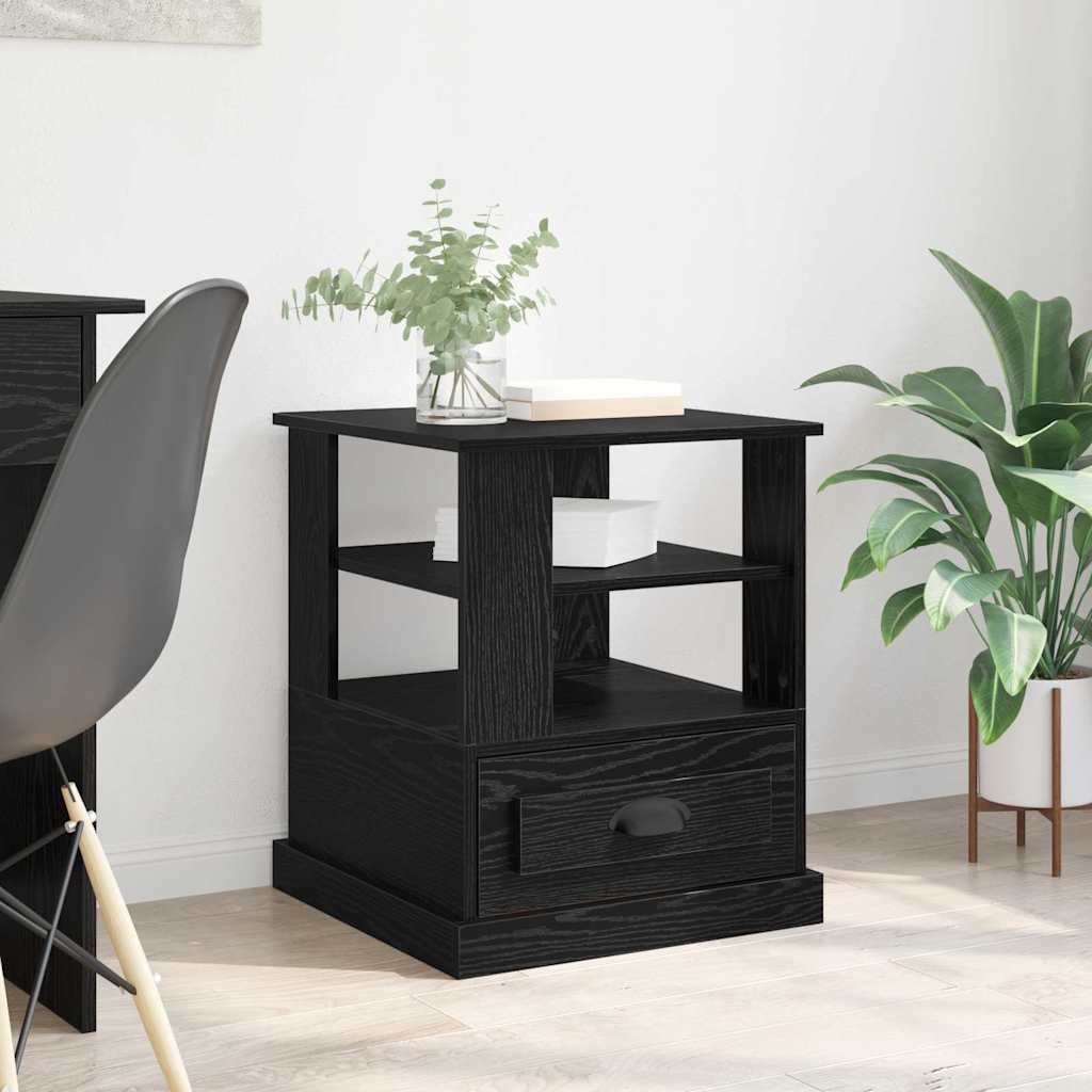 Nattbordskap Med Skuff Svart Eik 50 X 50 X 60 Cm Konstruert Tre