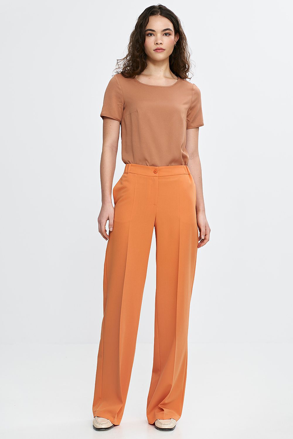 Rett passform Bluse Nife til dame fra MS StyleHaven, laget av Viskose, farge Brun, størrelse 38, med short ermer, perfekt til casual; dress