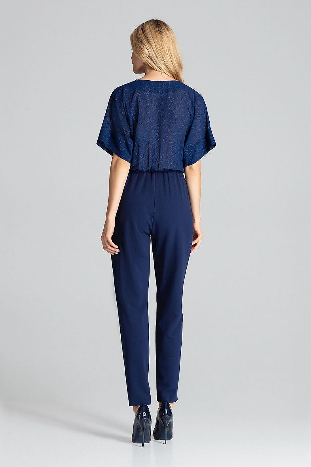 Elegant rød jumpsuit med brokade / Figl til dame fra MS StyleHaven, laget av polyester, farge Marineblå, størrelse s, med short ermer, perfekt til casual; dress
