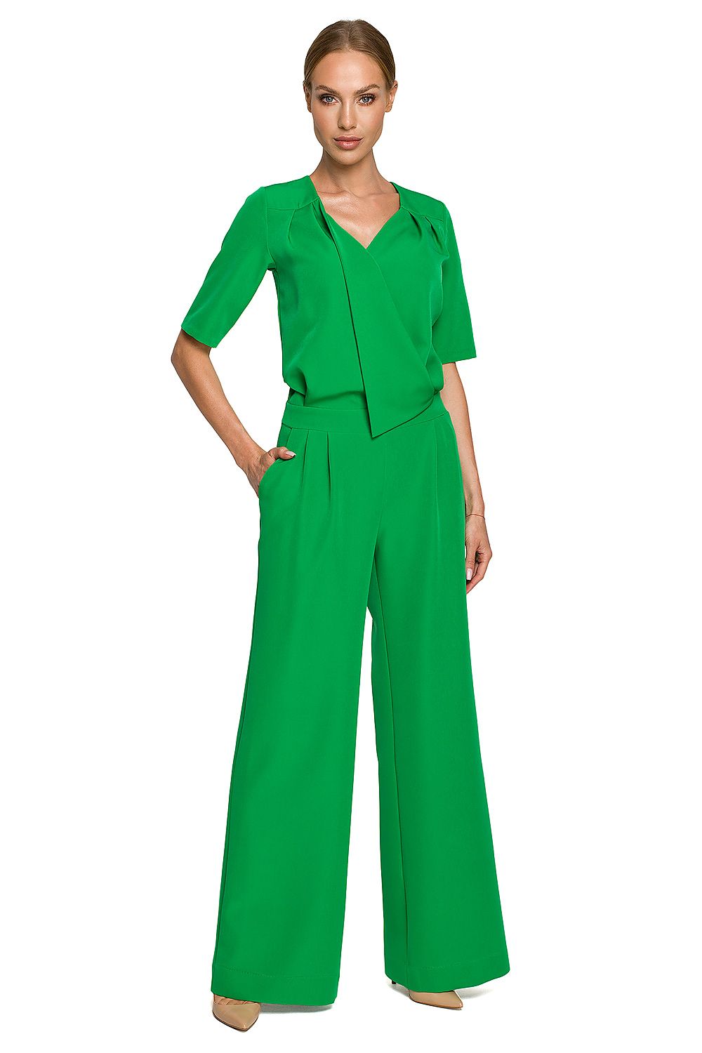 Jumpsuit - Moe til dame fra MS StyleHaven, laget av polyester, farge Grønn, størrelse s, med short ermer, perfekt til dress
