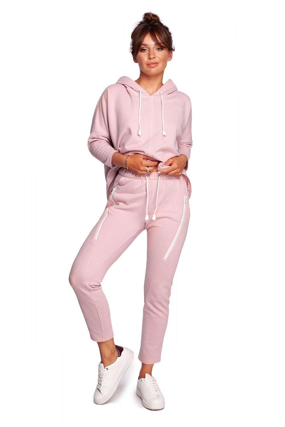 Zip Effect – strukturstrikkede joggebukser med edgy detaljer - BeWear til dame fra MS StyleHaven, laget av Bomull; polyester, farge Rosa, størrelse s, med long ermer, bukselengde long, perfekt til dress