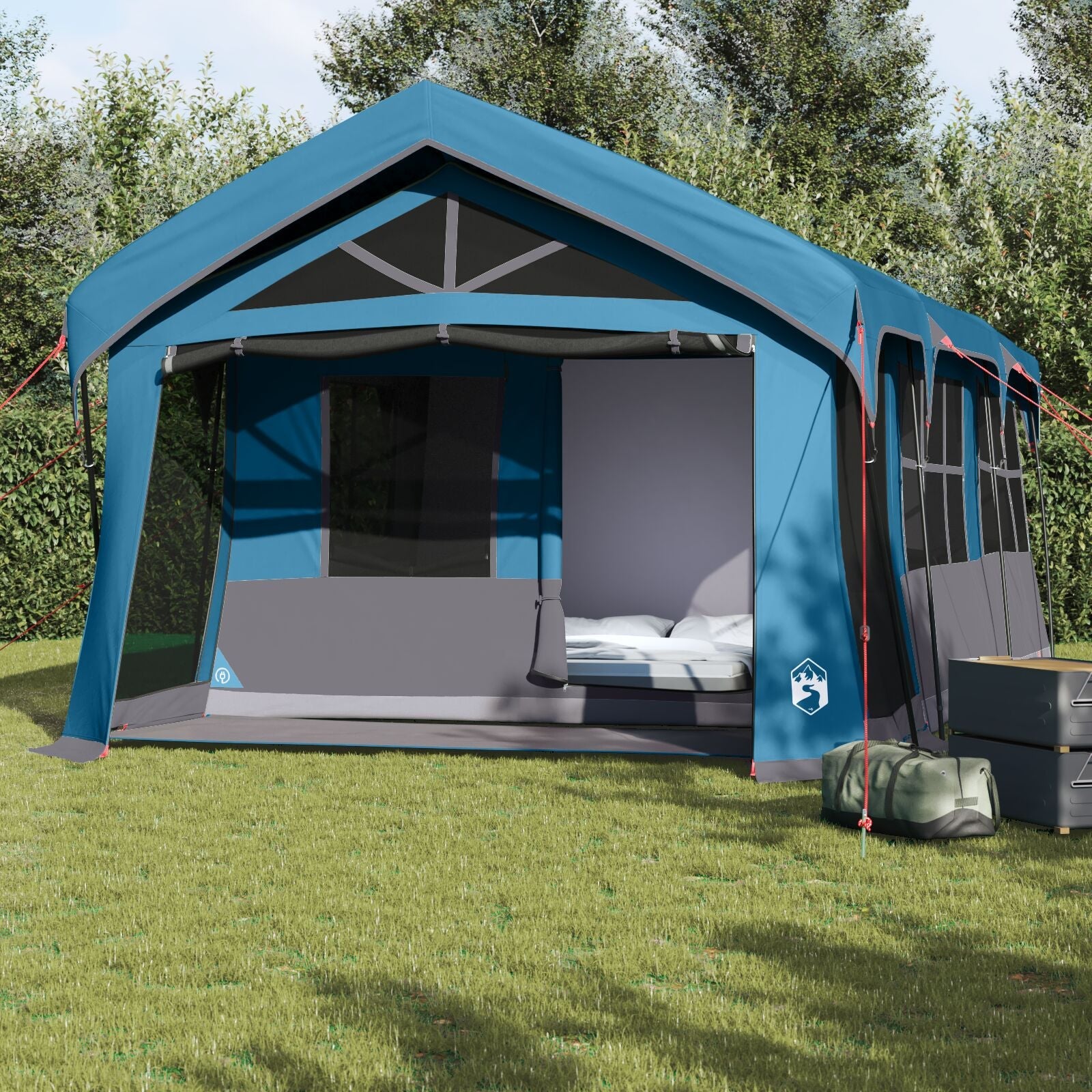 Opplev plass og frihet med telt for 7–10 personer. Inkluderer oppholdsrom, soverom og værbeskyttelse – ideelt for lengre campingferier.