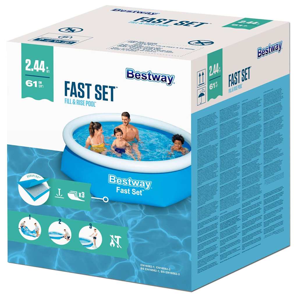 Bestway Oppblåsbart Svømmebasseng Fast Set Rundt 244X61 Cm 57265