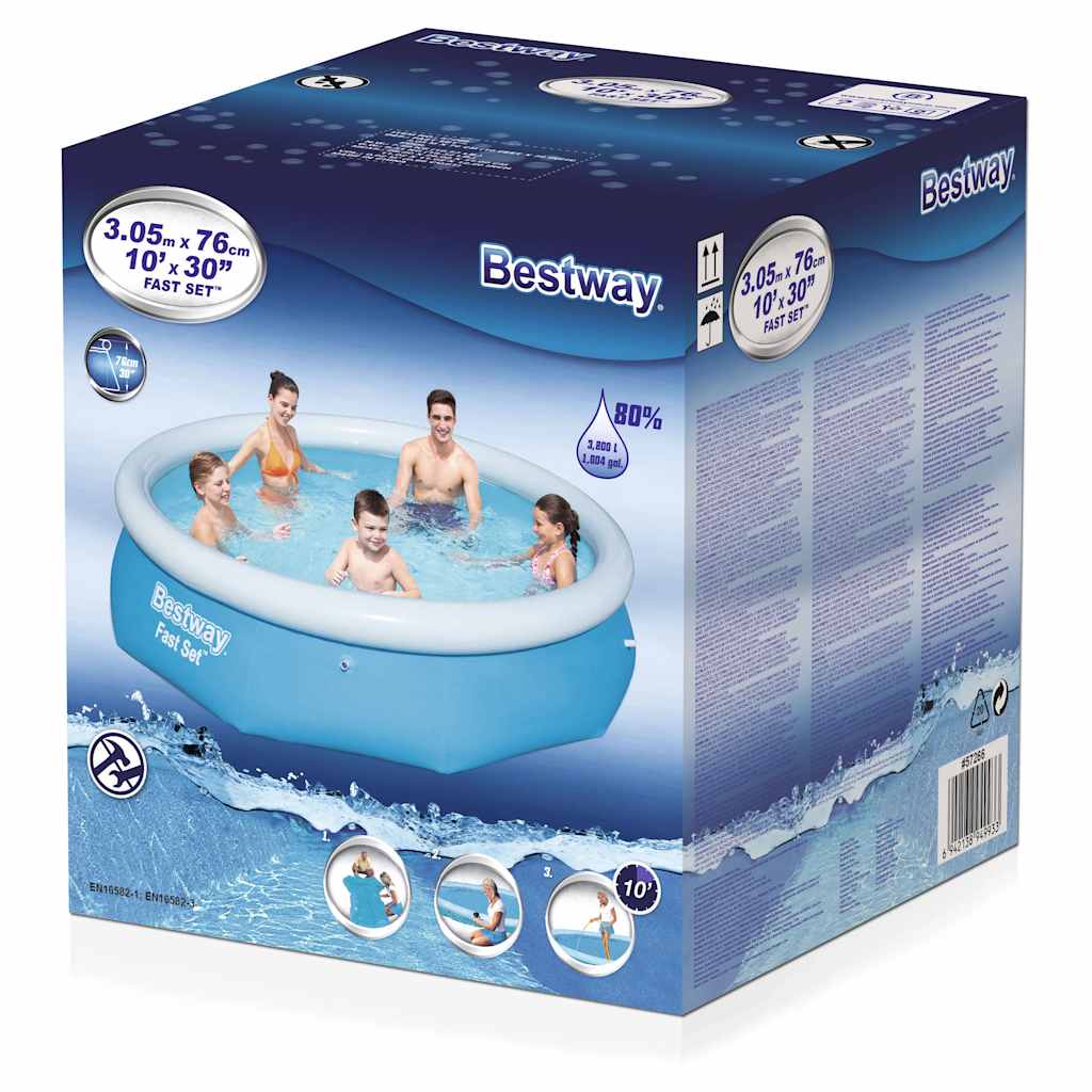Bestway Oppblåsbart Svømmebasseng Fast Set Rundt 305X76 Cm 57266