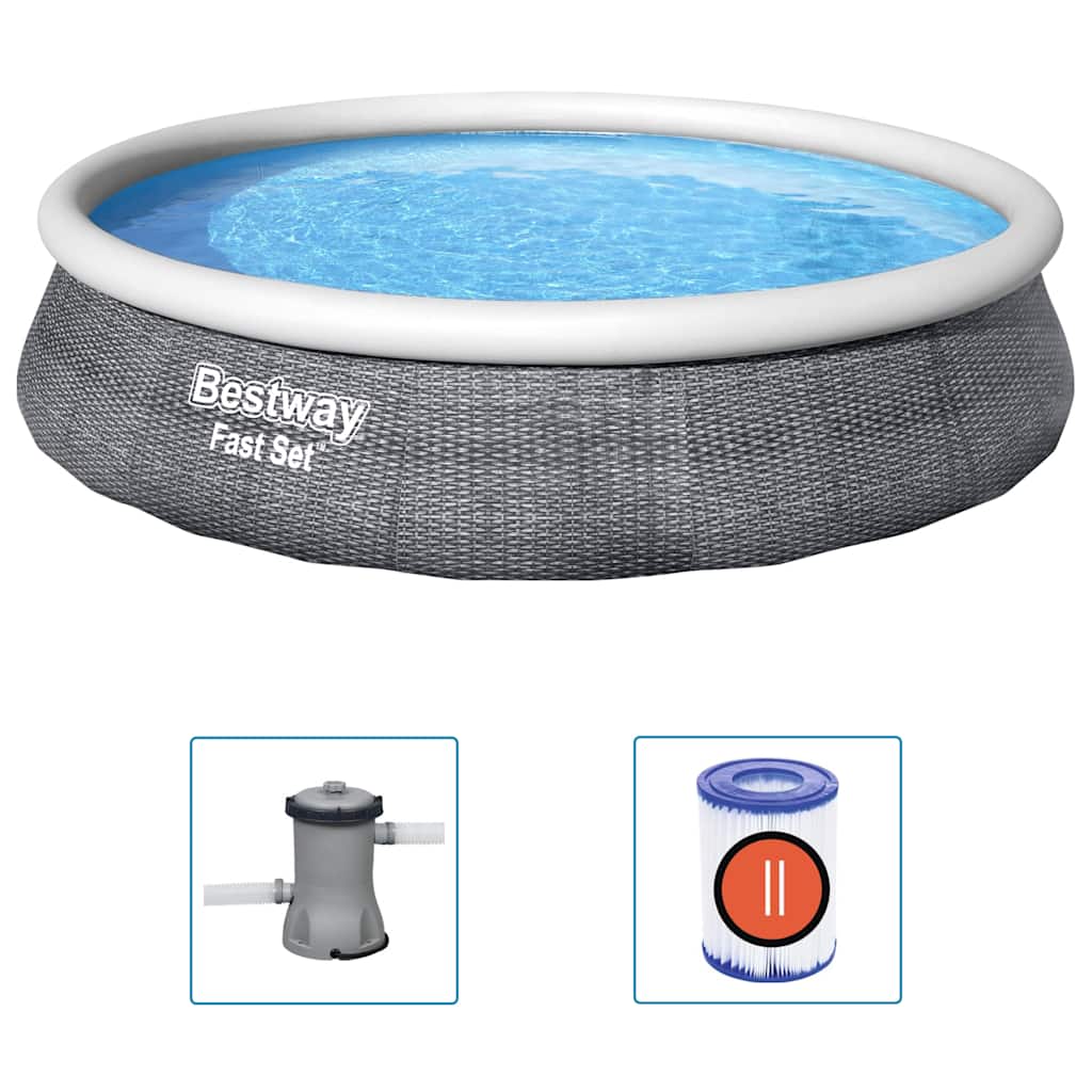 Bestway Oppblåsbart Basseng Fast Set Med Pumpe 396X84 Cm