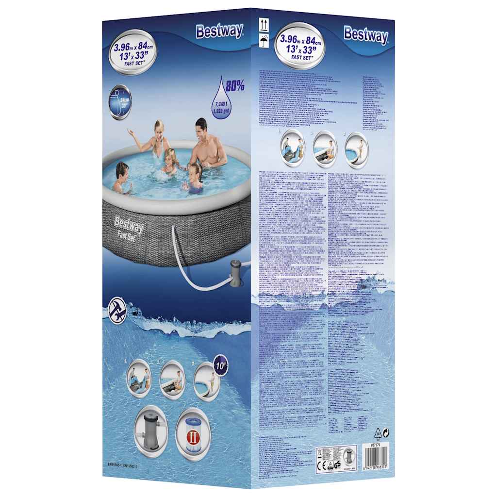 Bestway Oppblåsbart Basseng Fast Set Med Pumpe 396X84 Cm