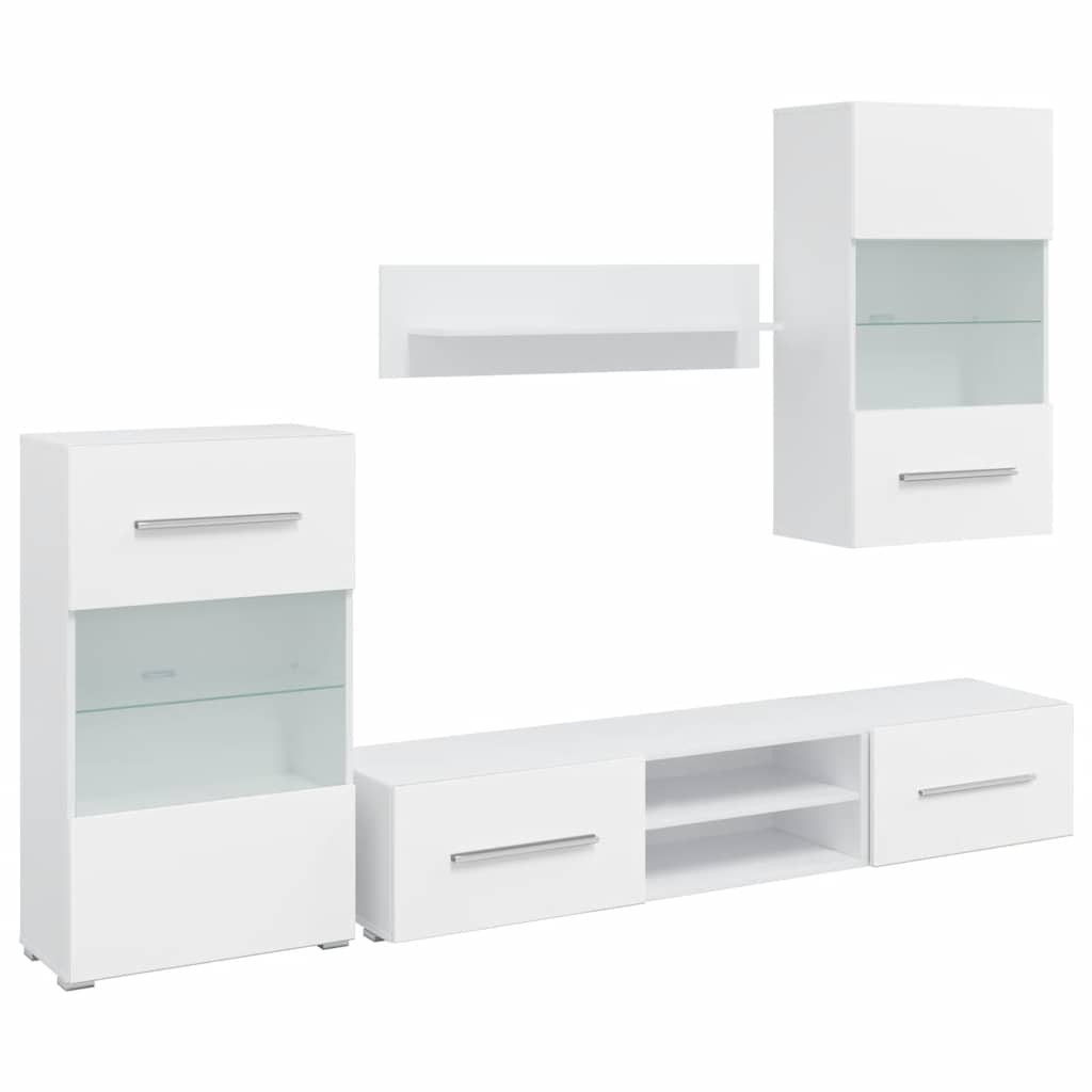 Tv-Møbel Med Skap Og Led-Lys 5 Deler Hvit