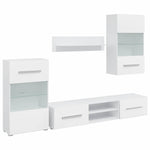 Tv-Møbel Med Skap Og Led-Lys 5 Deler Hvit