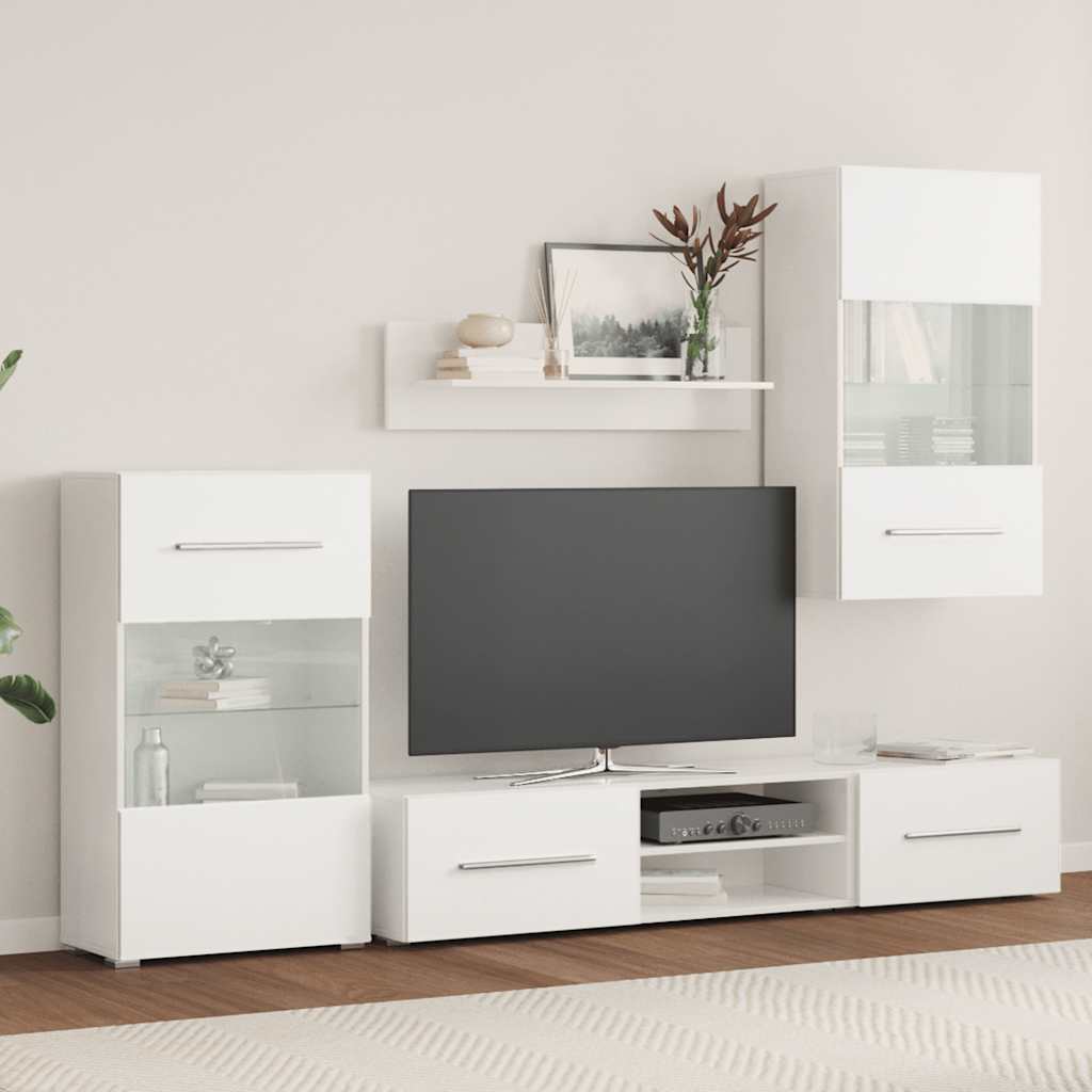 Tv-Møbel Med Skap Og Led-Lys 5 Deler Hvit