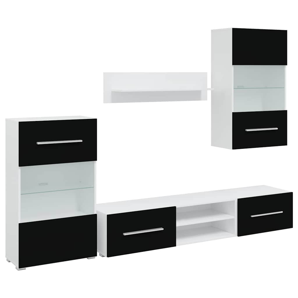 Tv-Møbel Med Skap Og Led-Lys 5 Deler Svart