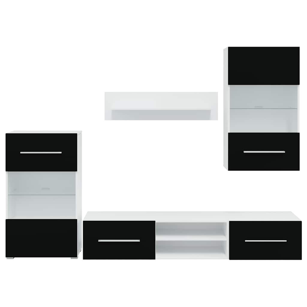 Tv-Møbel Med Skap Og Led-Lys 5 Deler Svart