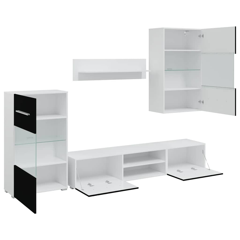 Tv-Møbel Med Skap Og Led-Lys 5 Deler Svart