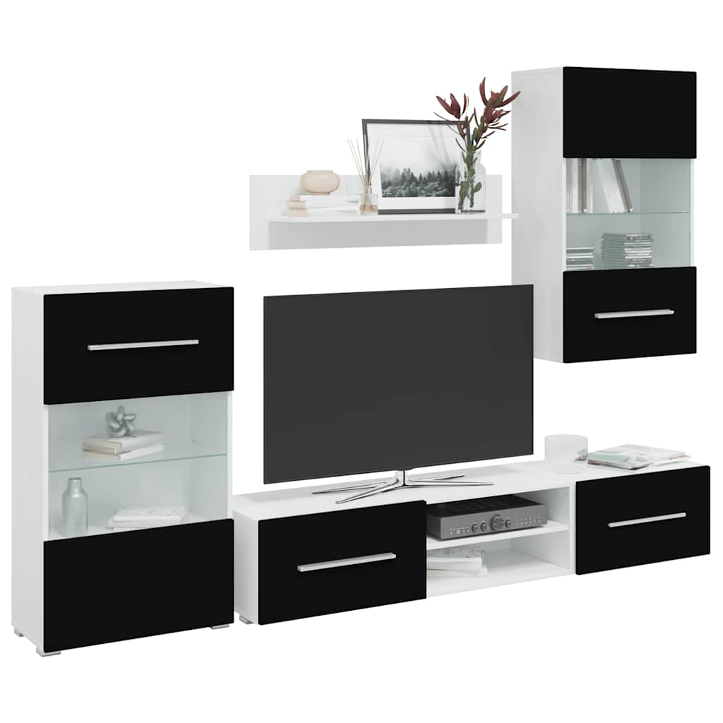 Tv-Møbel Med Skap Og Led-Lys 5 Deler Svart