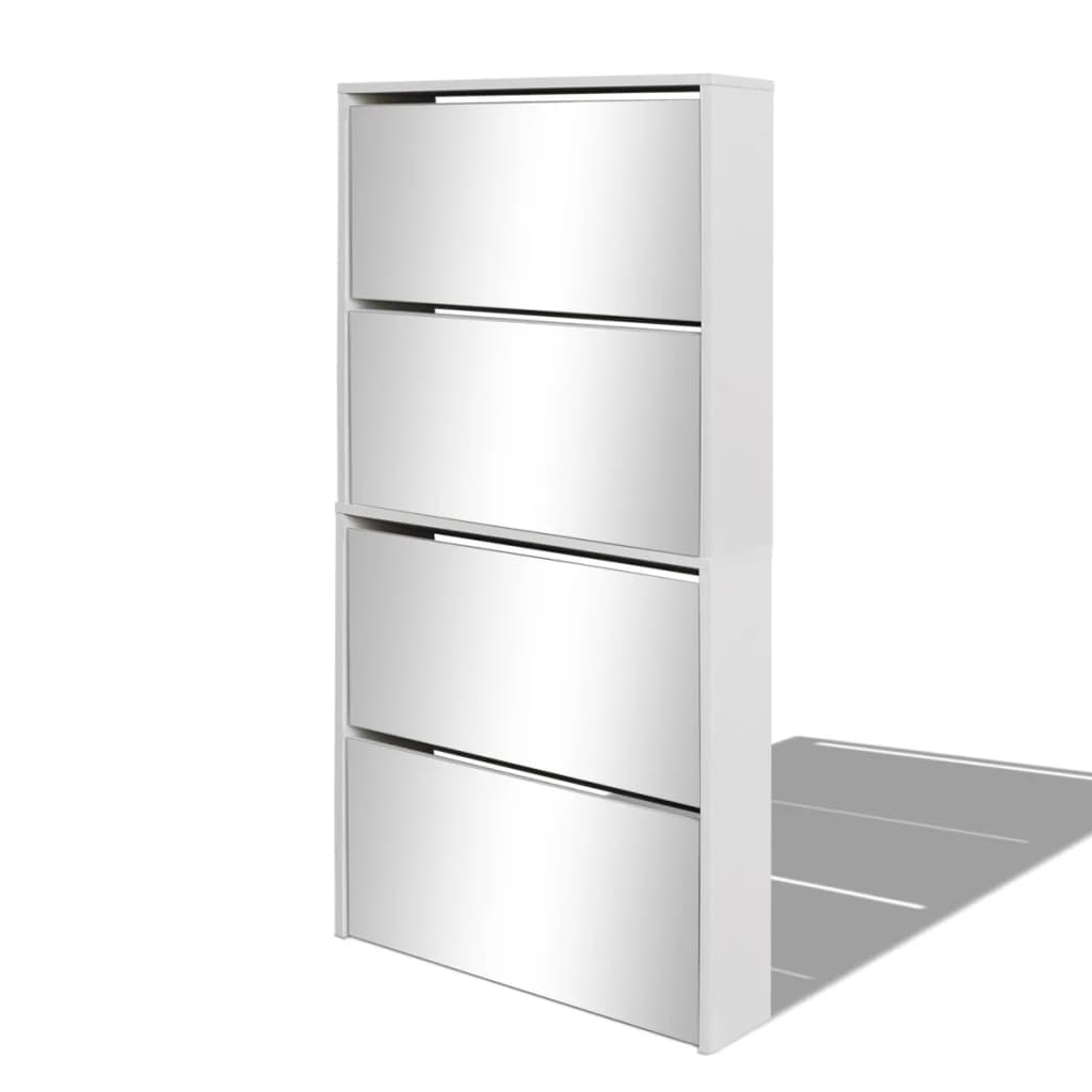 Skoskap 4 Hyller Speil Hvit 63X17X134 Cm