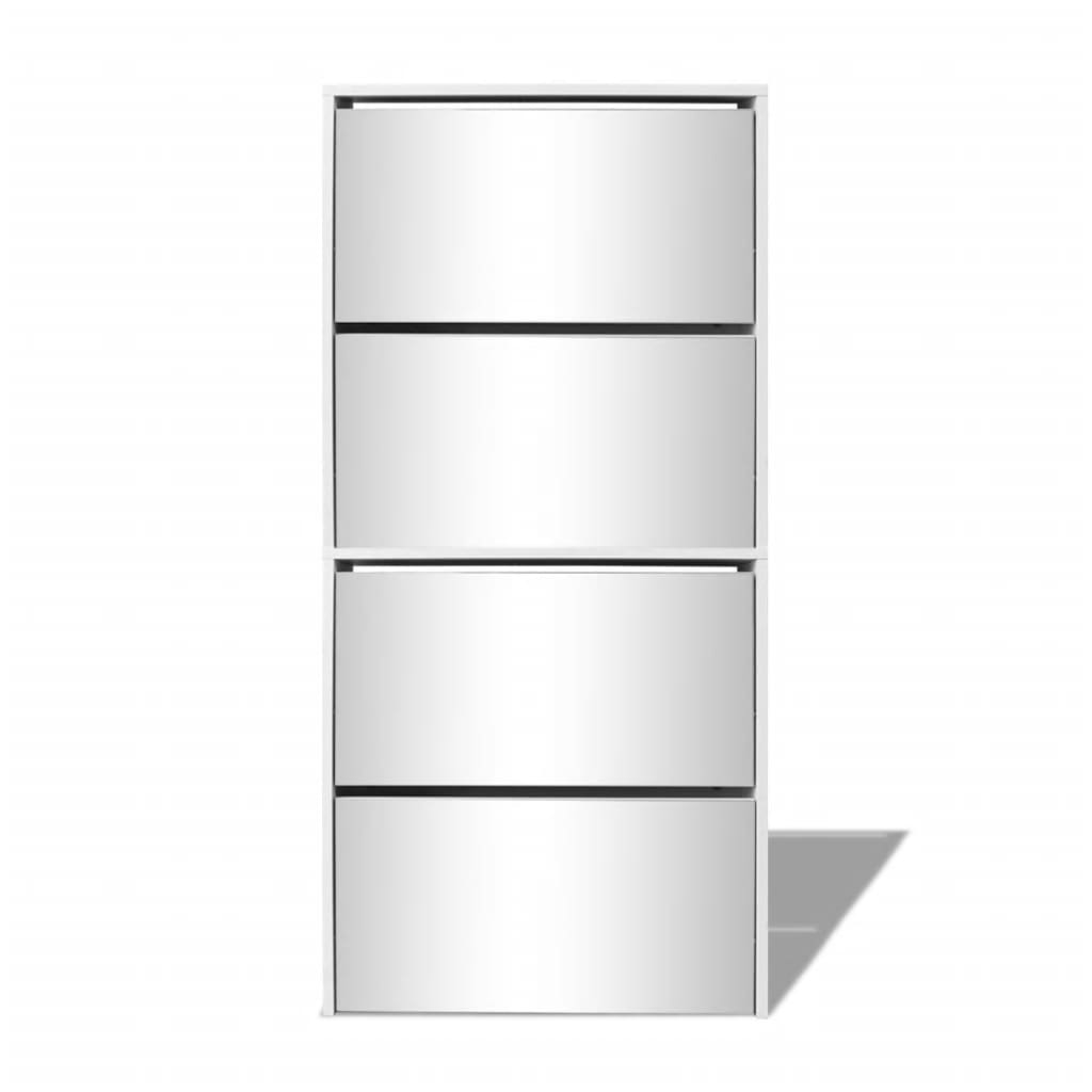 Skoskap 4 Hyller Speil Hvit 63X17X134 Cm