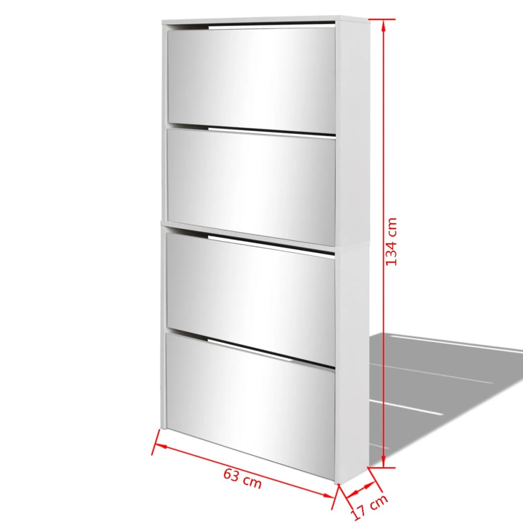 Skoskap 4 Hyller Speil Hvit 63X17X134 Cm
