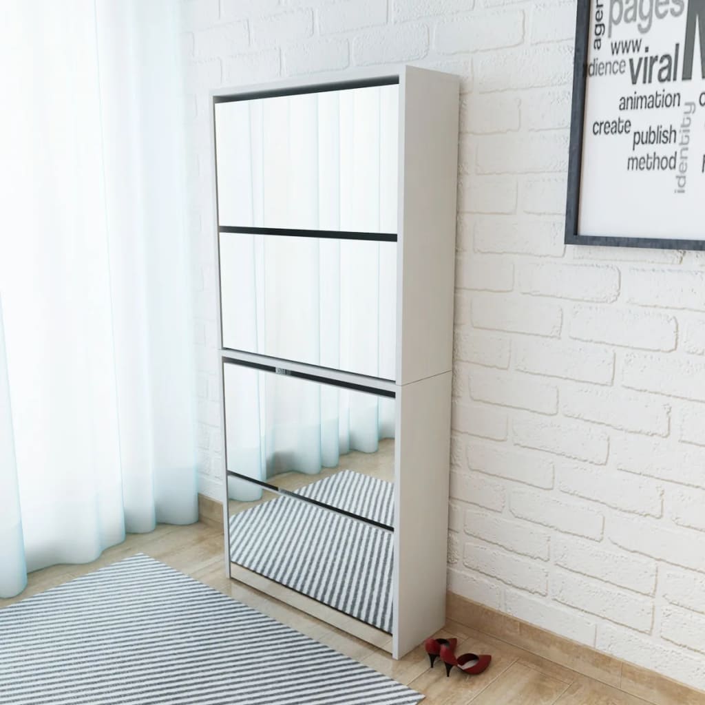 Skoskap 4 Hyller Speil Hvit 63X17X134 Cm