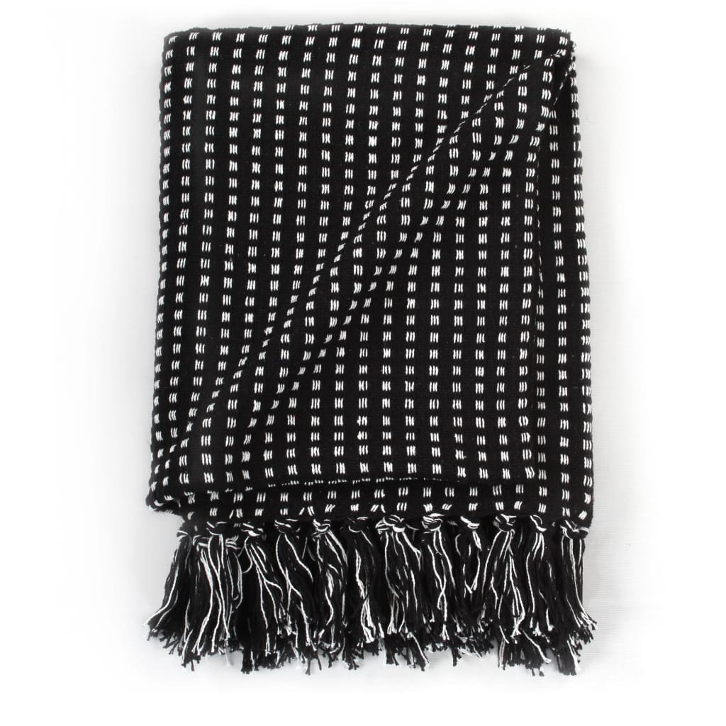 Pledd Bomull Rutetmønster 160X210 Cm Svart
