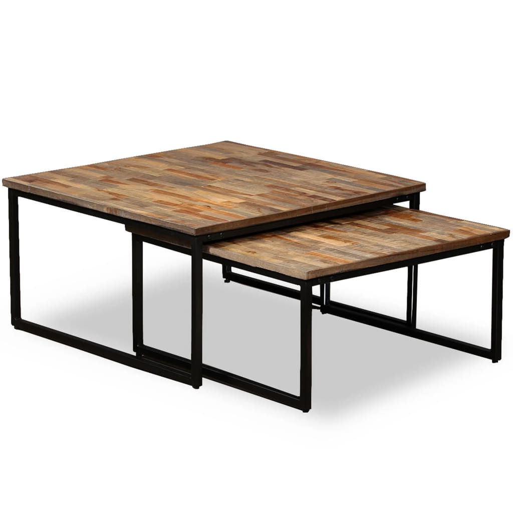 Settbord Salongbord 2 Deler Heltre Gjenvunnet Teak