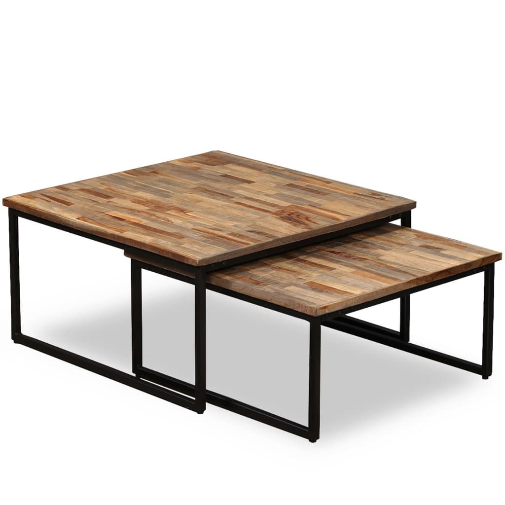 Settbord Salongbord 2 Deler Heltre Gjenvunnet Teak