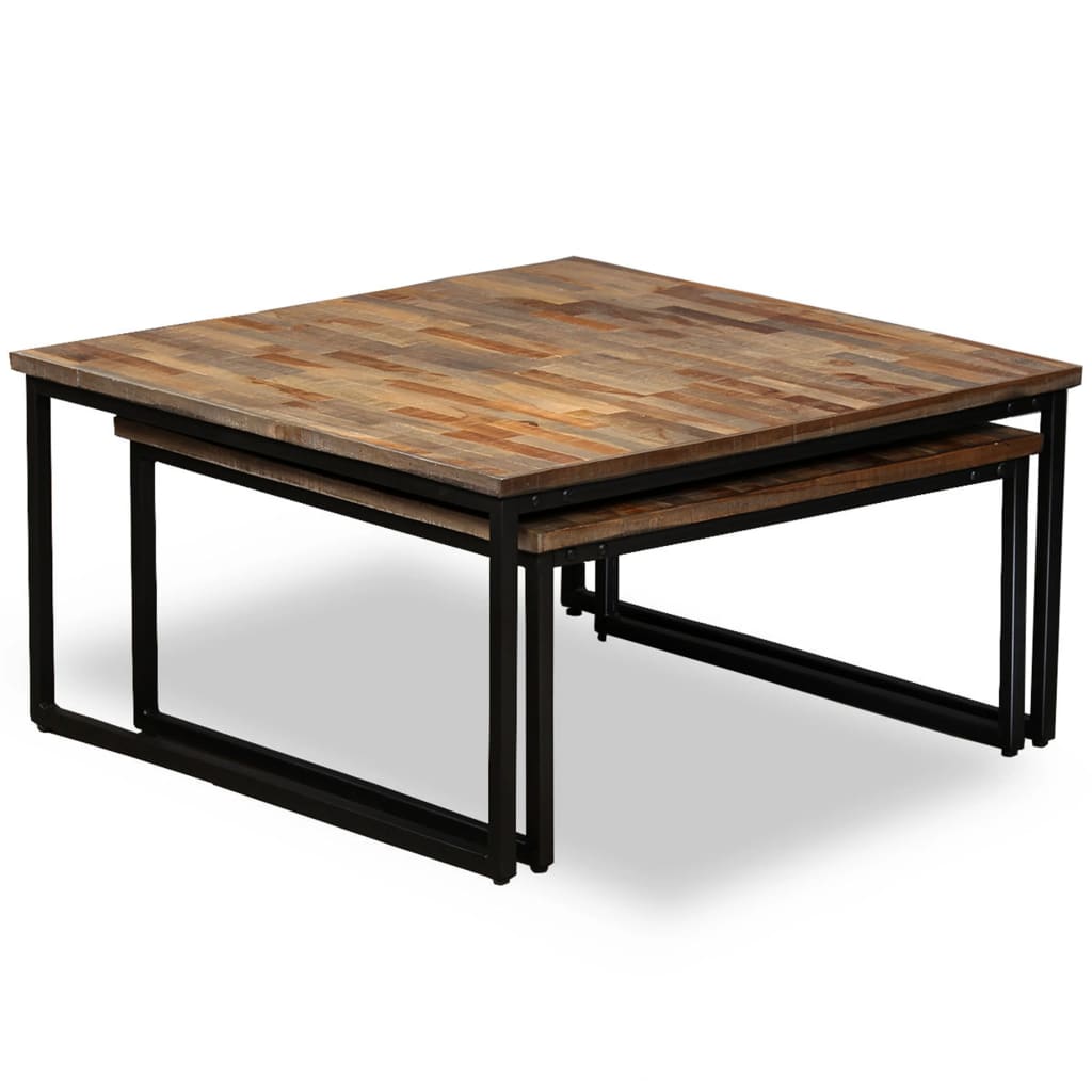 Settbord Salongbord 2 Deler Heltre Gjenvunnet Teak