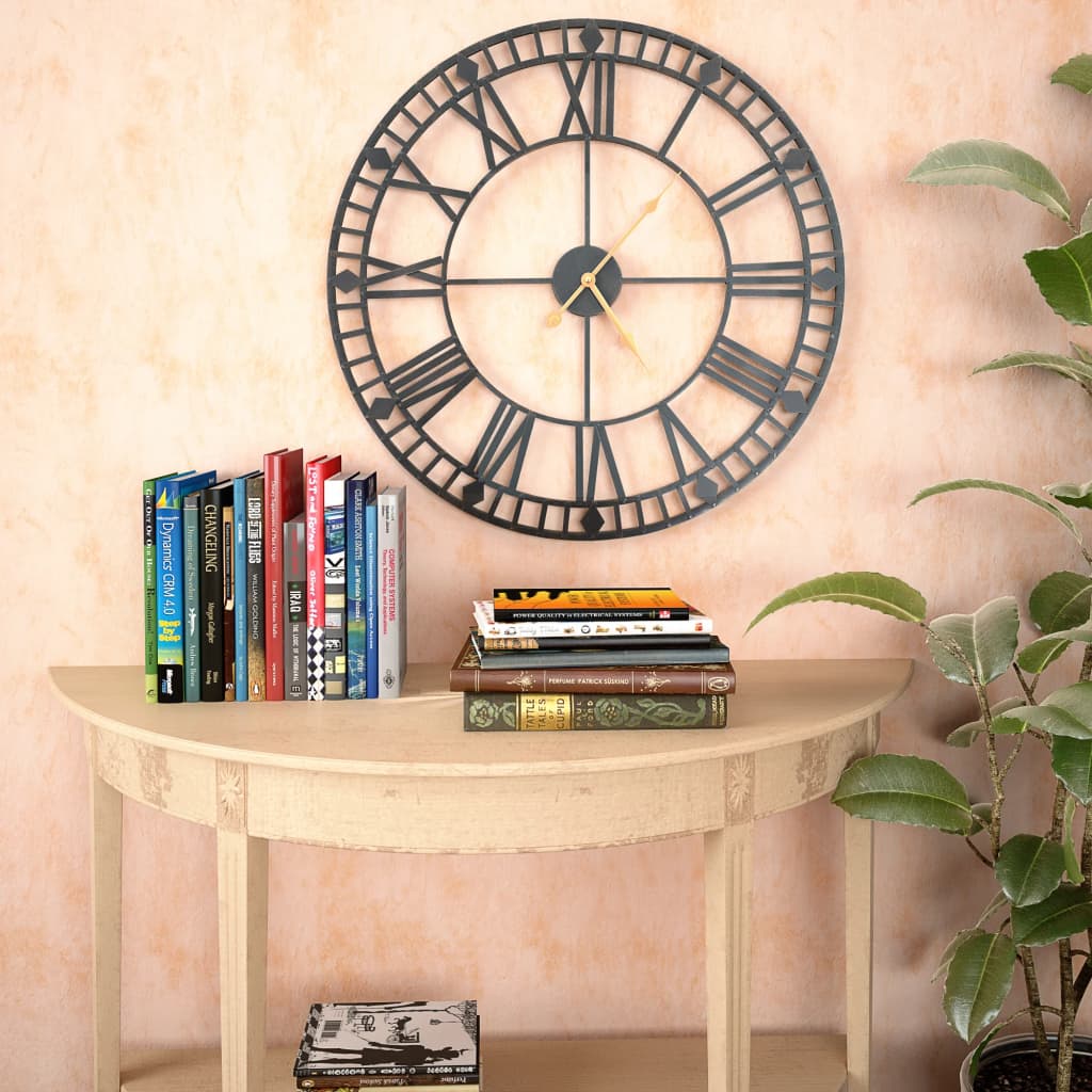 Veggklokke Vintage Med Kvartsurverk 60 Cm Xxl Metall