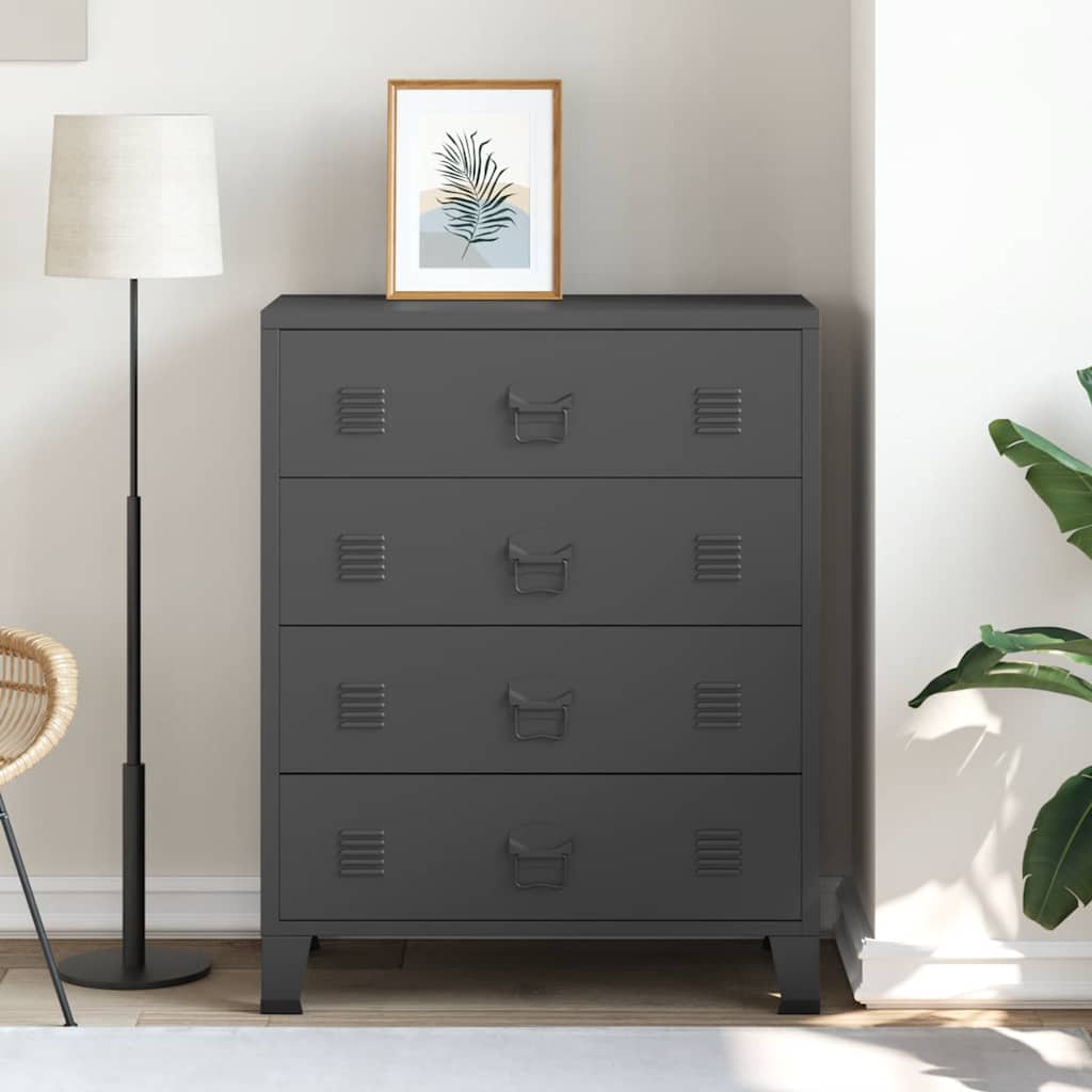 Kommode Metall Industriell Stil 78X40X93 Cm Svart