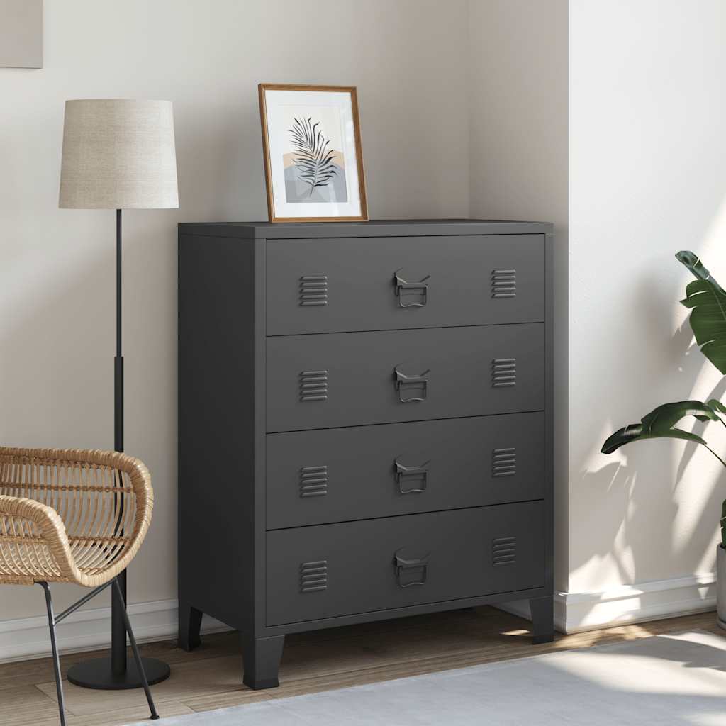 Kommode Metall Industriell Stil 78X40X93 Cm Svart