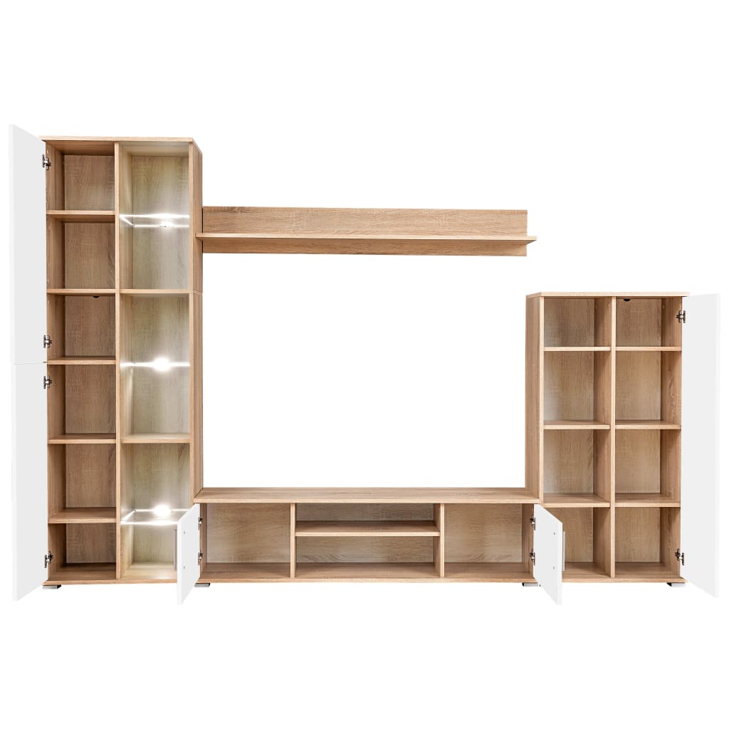 Tv-Veggenhet Med Led-Lys Sonoma Eik Og Hvit