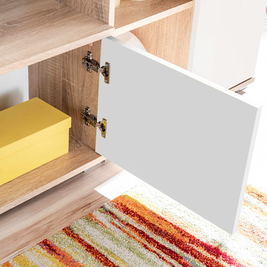 Tv-Veggenhet Med Led-Lys Sonoma Eik Og Hvit