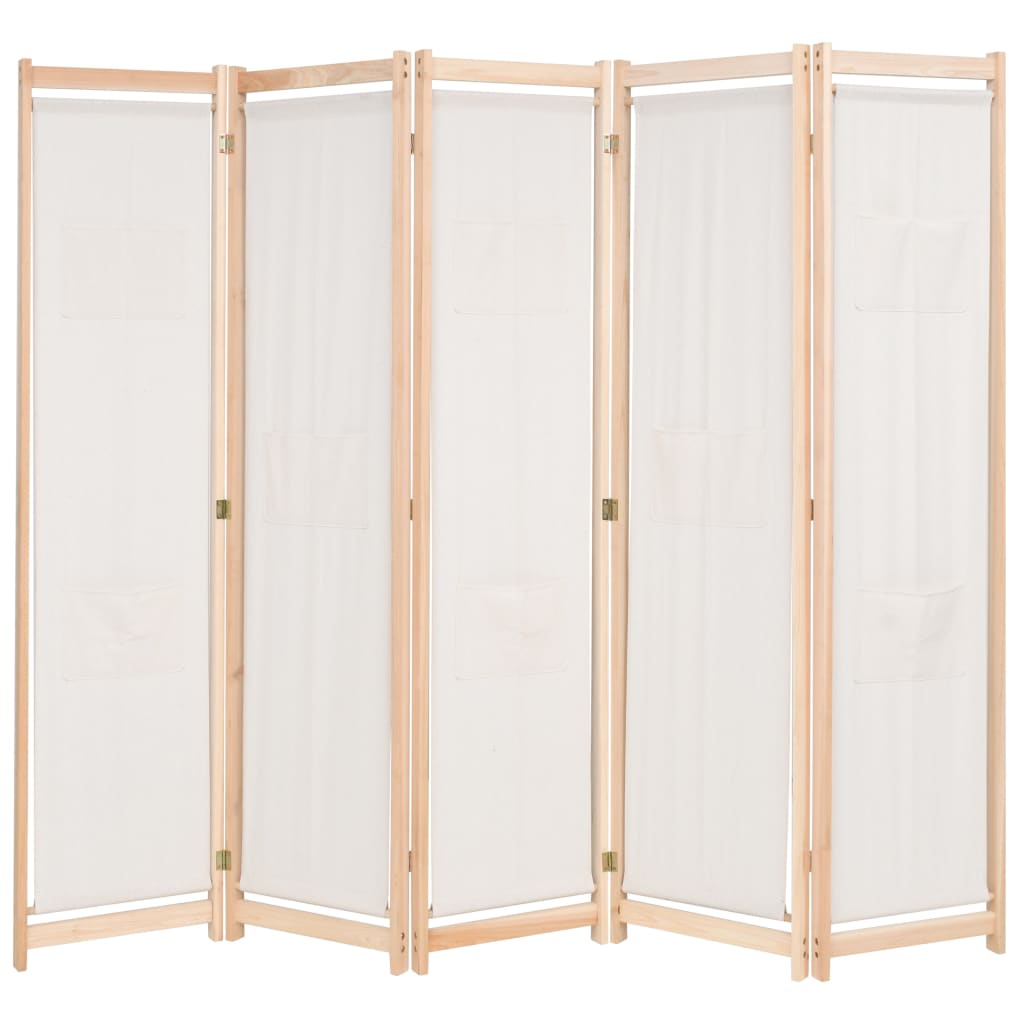 Romdeler 5 Paneler Krem 200X170X4 Cm Stoff