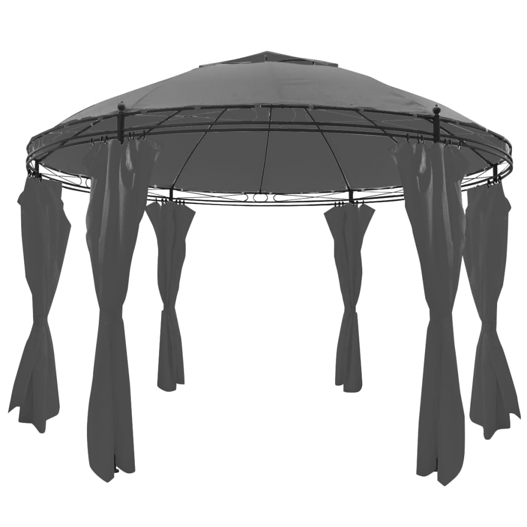 Paviljong Med Gardiner Rund 3,5X2,7 M Antrasitt