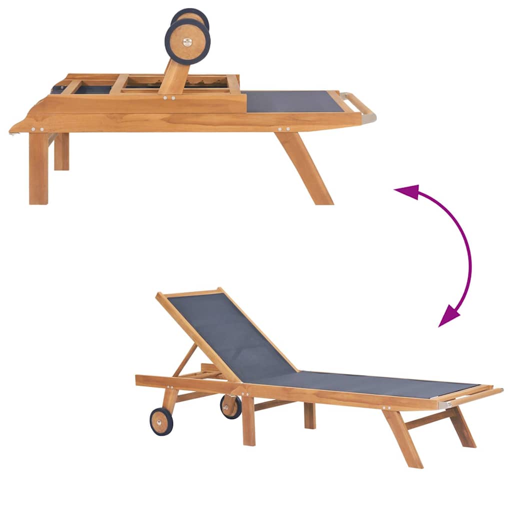 Foldbar Solseng Med Hjul Heltre Teak Og Textilene
