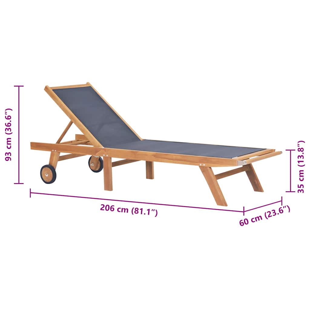 Foldbar Solseng Med Hjul Heltre Teak Og Textilene