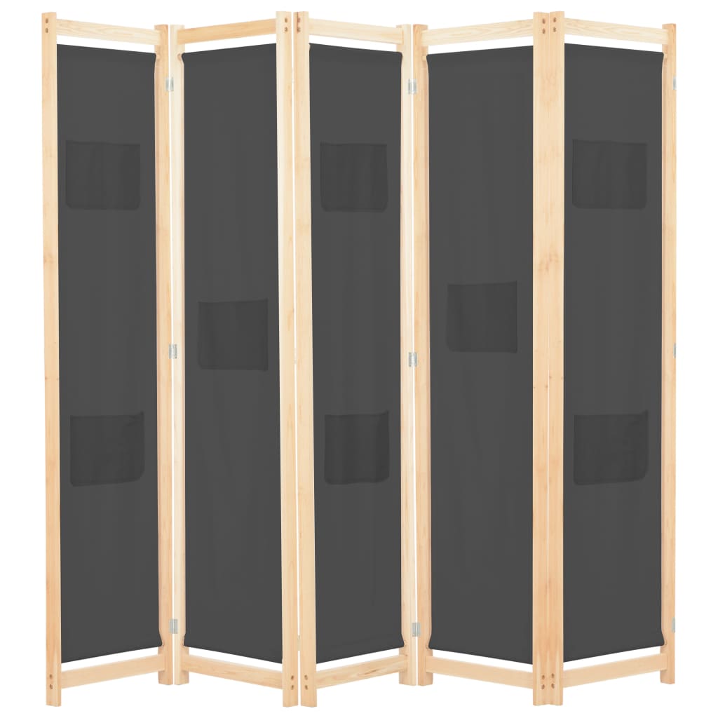 Romdeler 5 Paneler Grå 200X170X4 Cm Stoff