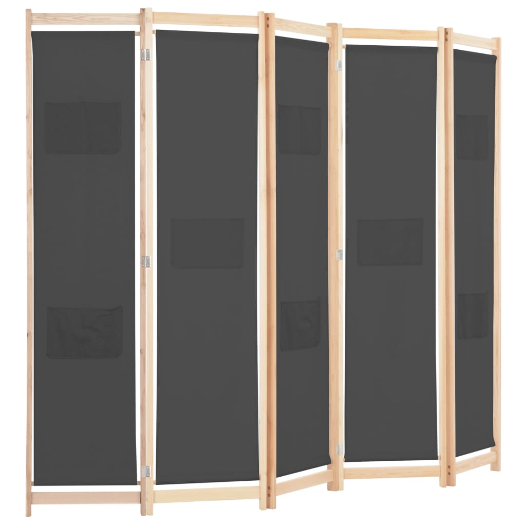 Romdeler 5 Paneler Grå 200X170X4 Cm Stoff