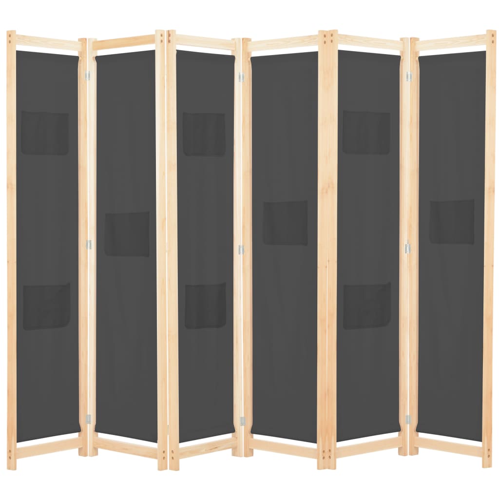 Romdeler 6 Paneler Grå 240X170X4 Cm Stoff