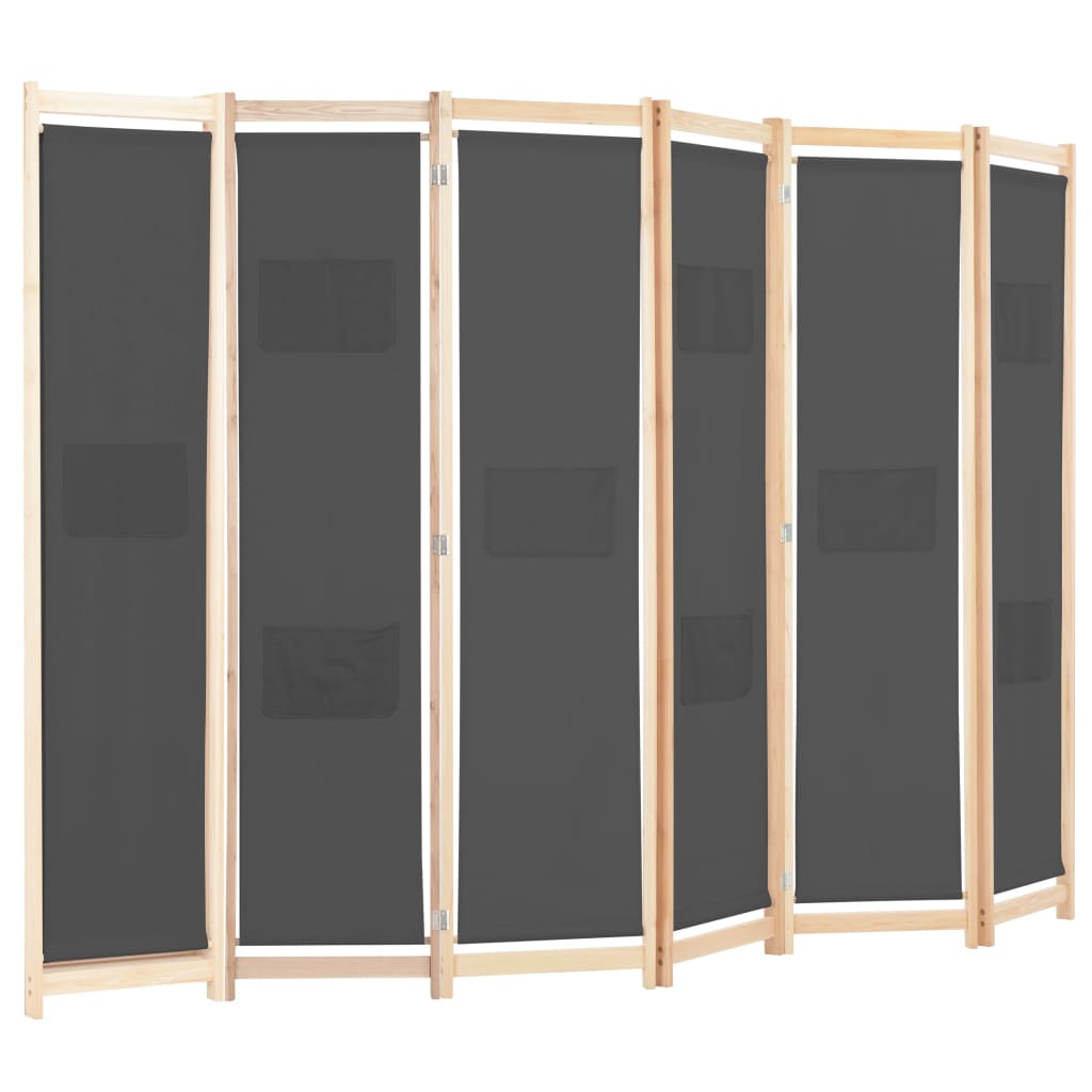 Romdeler 6 Paneler Grå 240X170X4 Cm Stoff
