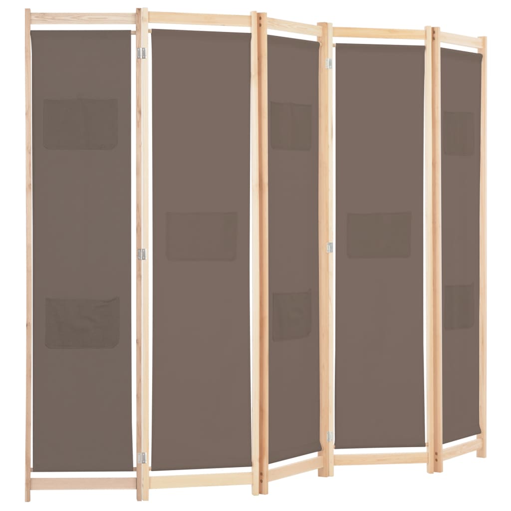 Romdeler 5 Paneler Brun 200X170X4 Cm Stoff