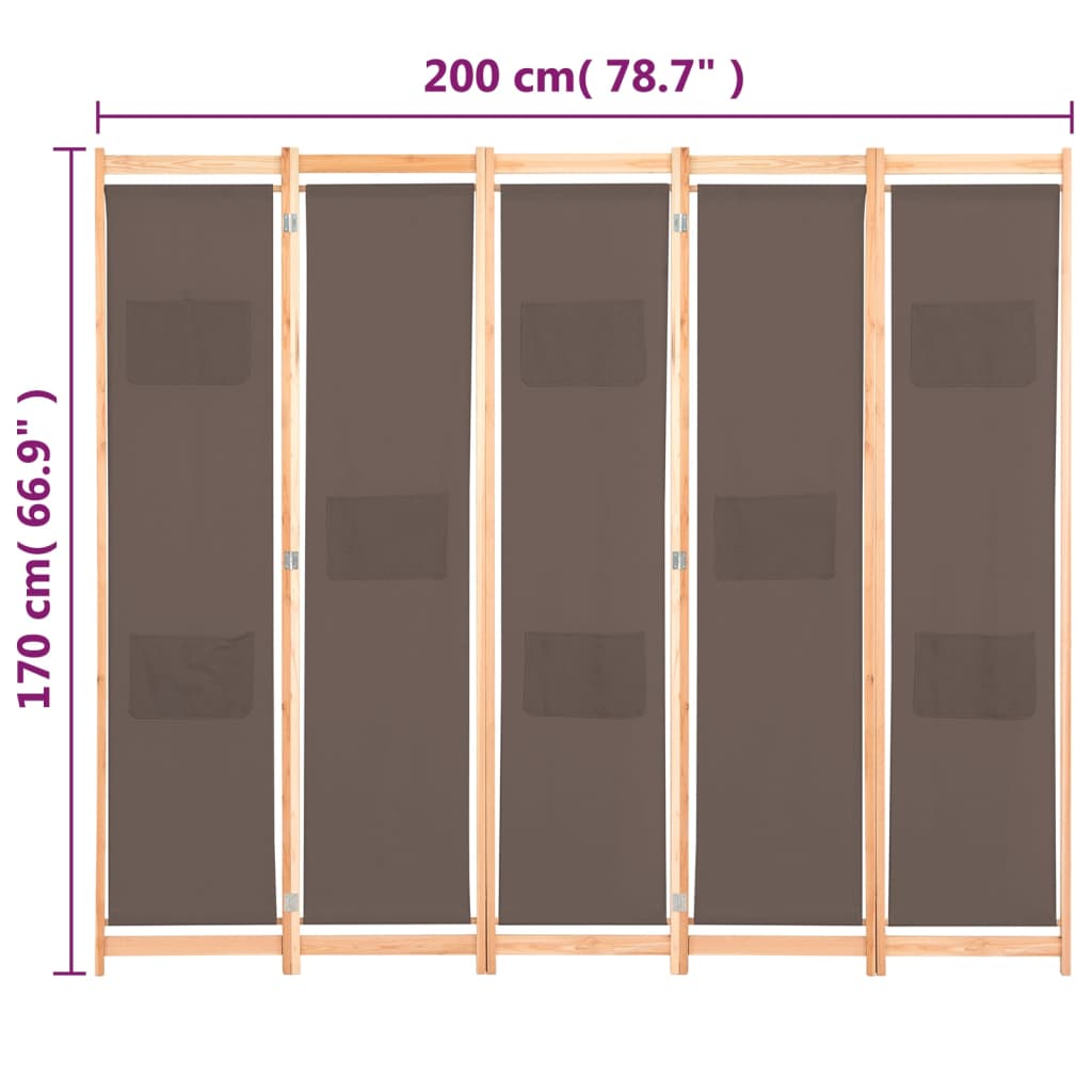 Romdeler 5 Paneler Brun 200X170X4 Cm Stoff