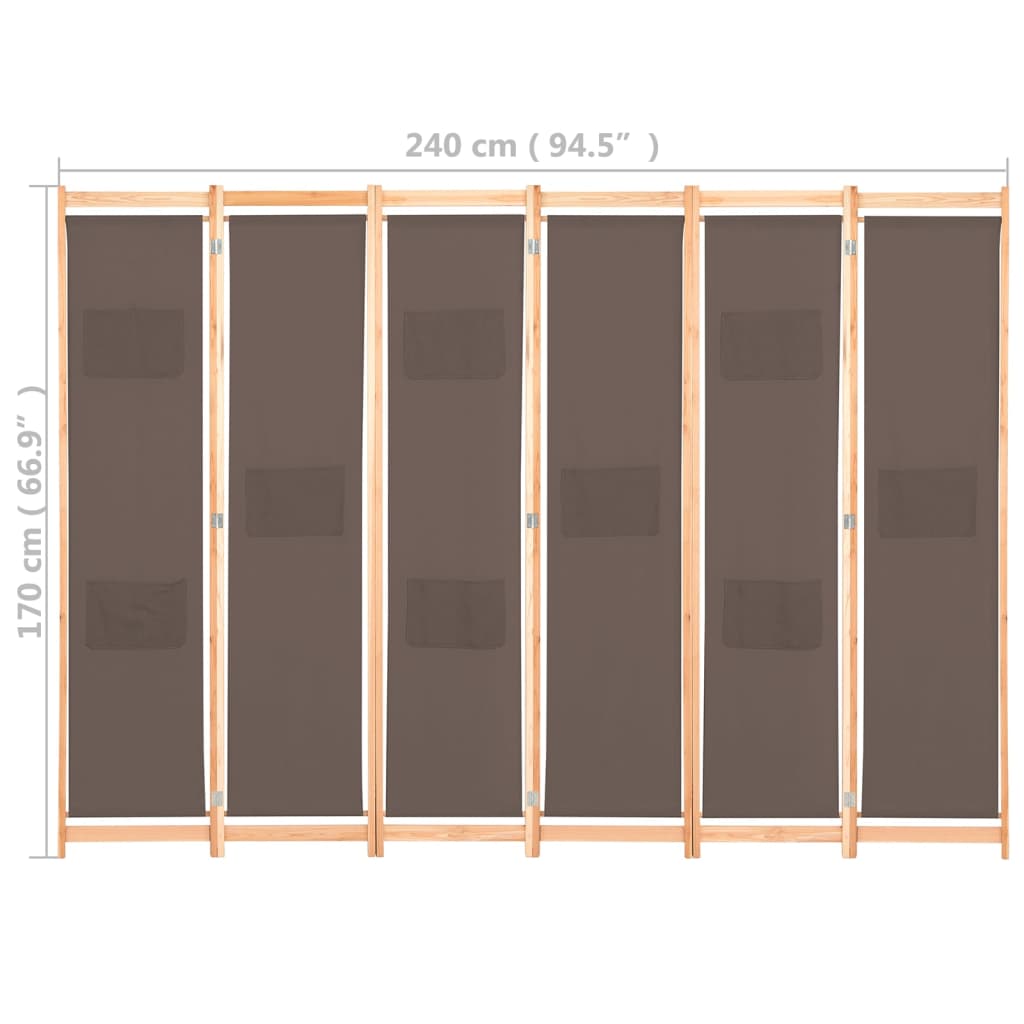 Romdeler 6 Paneler Brun 240X170X4 Cm Stoff