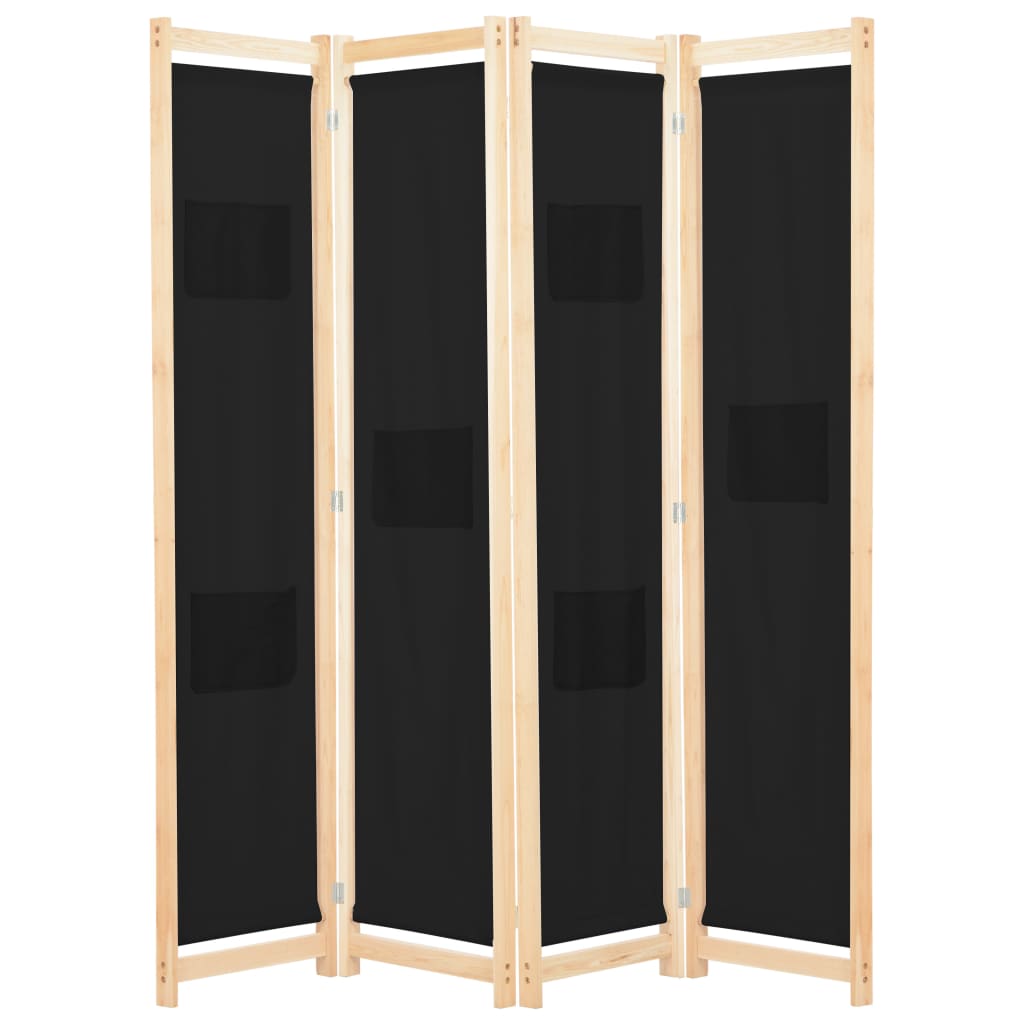 Romdeler 4 Paneler Svart 160X170X4 Cm Stoff