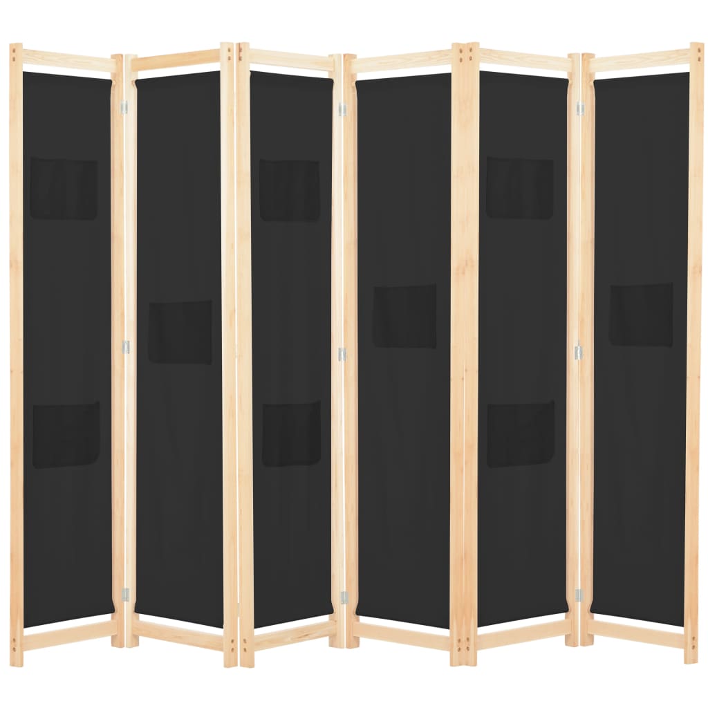 Romdeler 6 Paneler Svart 240X170X4 Cm Stoff