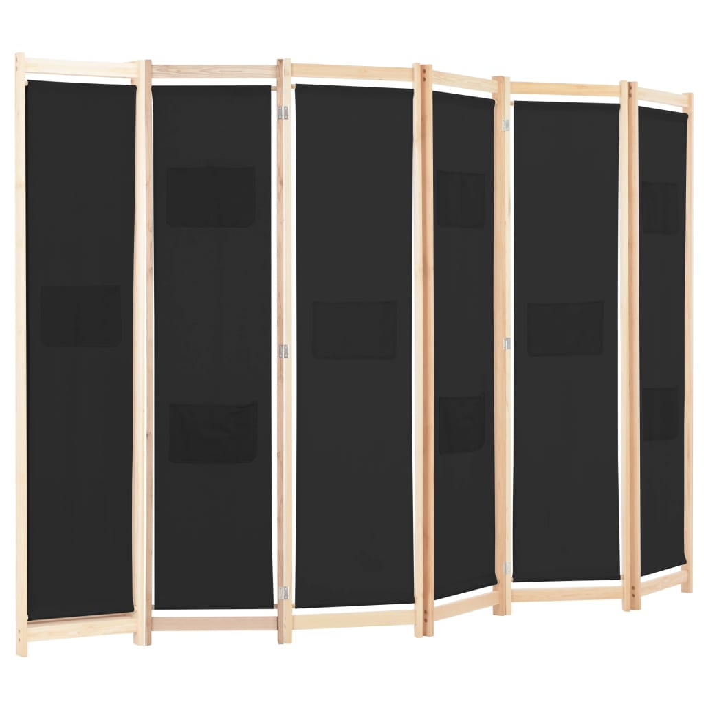 Romdeler 6 Paneler Svart 240X170X4 Cm Stoff