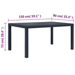 Hagebord Antrasitt 150X90X72 Cm Plast Rottingdesign