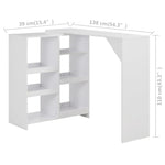 Barbord Med Flyttbar Hylle Hvit 138X39X110 Cm