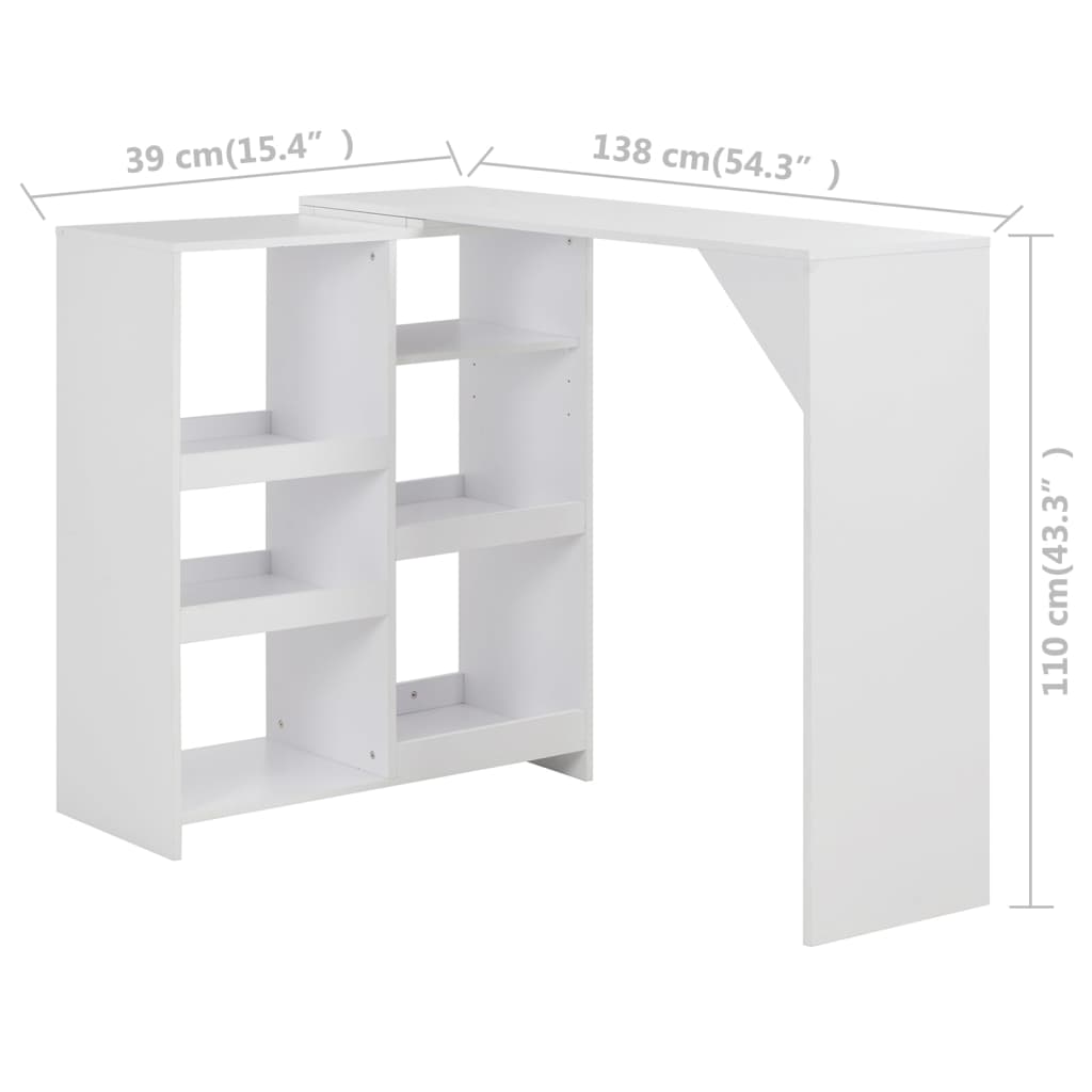 Barbord Med Flyttbar Hylle Hvit 138X39X110 Cm