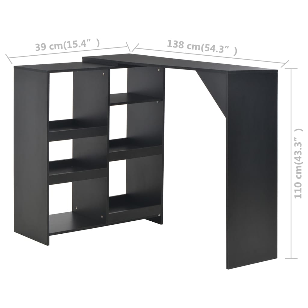 Barbord Med Flyttbar Hylle Svart 138X39X110 Cm