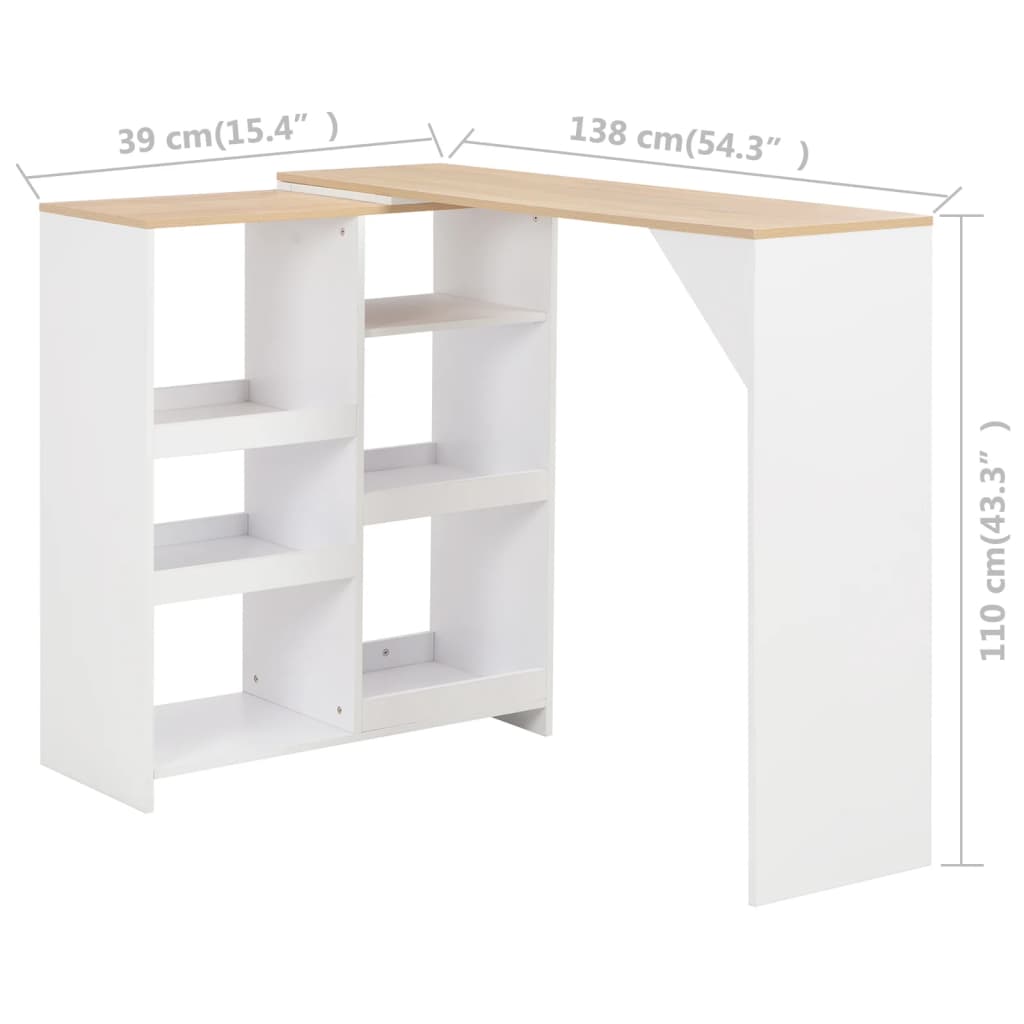 Barbord Med Flyttbar Hylle Hvit 138X39X110 Cm